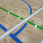 Indoor Sports Line Marking in Irish Schools. basketball line marking, badminton line marking, volleyball line marking and 5 a side soccer line marking.
